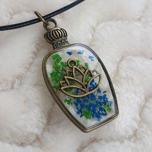 Lotus Charm Pendant Necklace, Handcrafted NWOT